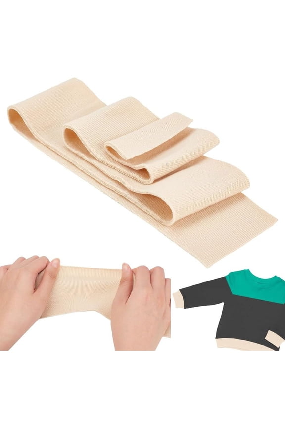 2 Pcs Elasticated Cuffs Stretch Knit Threaded Hem Cuff Fabric Sleeve Cuffs Polyester Ribbing Fabric for Cuffs Waistbands Neckline Collar Trim Knitted Hem Quilting Cloth Apricot