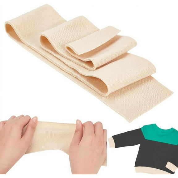 2 Pcs Elasticated Cuffs Stretch Knit Threaded Hem Cuff Fabric Sleeve Cuffs Polyester Ribbing Fabric for Cuffs Waistbands Neckline Collar Trim Knitted Hem Quilting Cloth Apricot
