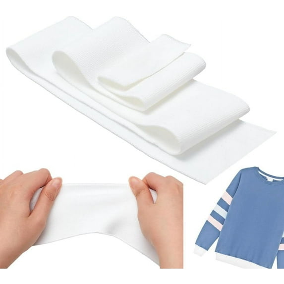 2 Pcs Elasticated Cuffs Stretch Knit Threaded Hem Cuff Fabric Sleeve Cuffs Polyester Ribbing Fabric for Cuffs Waistbands Neckline Collar Trim Knitted Hem Quilting Cloth Snow Color