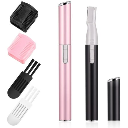 2 Pcs Electric Eyebrow Trimmer Women Precision Face Razors Mini Shaver with Comb Christmas Women Gift Battery Operated Personal Epilator for Face Neck Fuzz Lips Leg(Pink, Black)