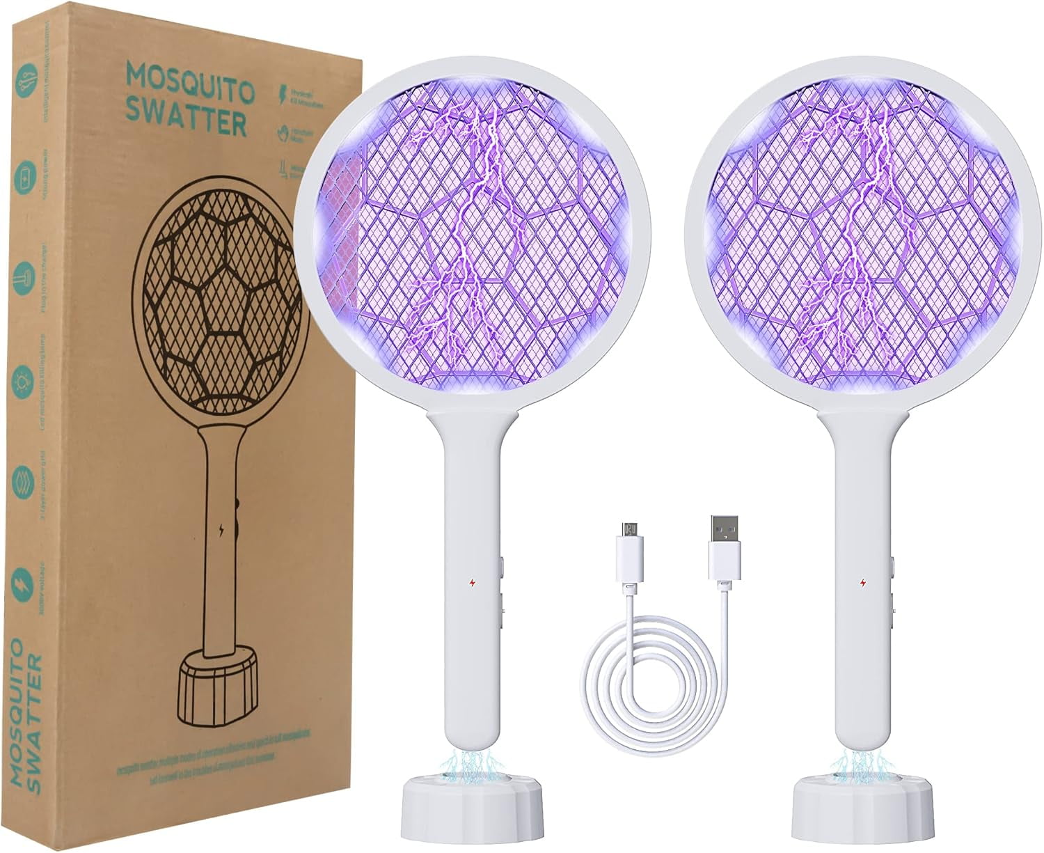2 Pcs Electric Fly Swatter Racket, Bug Zapper Racket and Mosquito ...