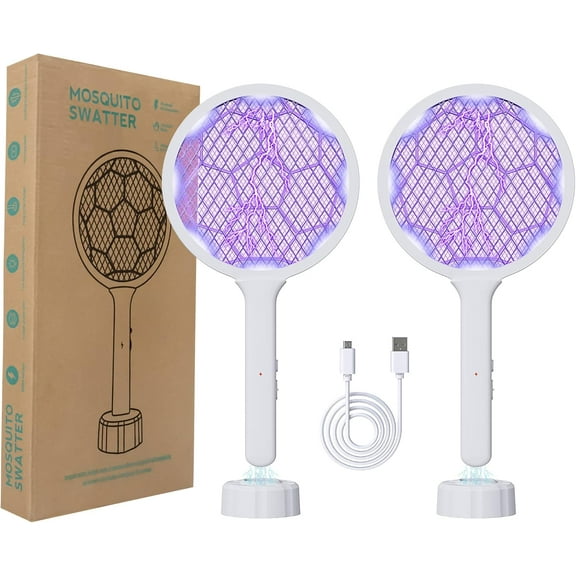 2 Pcs Electric Fly Swatter Racket, Bug Zapper Racket and Mosquito Zapper Racket 8 LED High Voltage Handheld