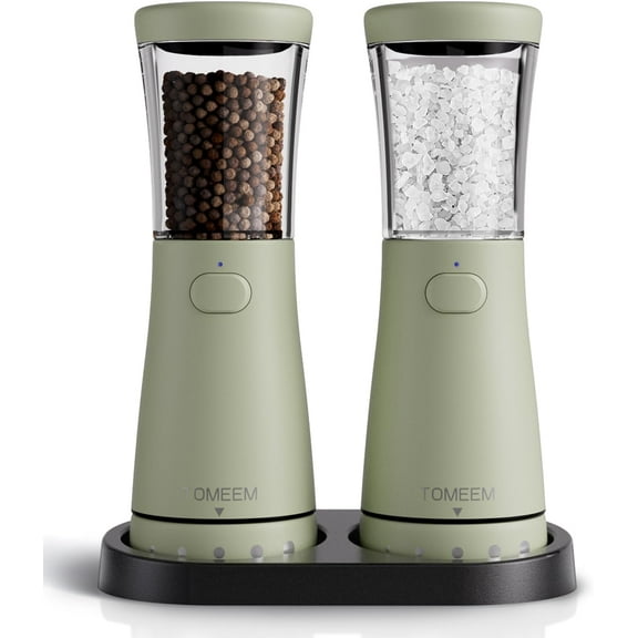 2 Pcs Electric Salt and Pepper Grinder Set TOMEEM Coarseness Grinders Refillable Adjustable Stainless Steel USB Rechargeable with Light