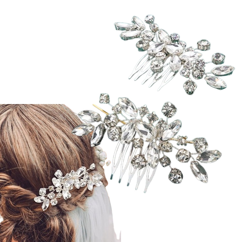 2 Pcs Elegant Shining Rhinestone Hair Clips, Vintage Silver  display picture 1