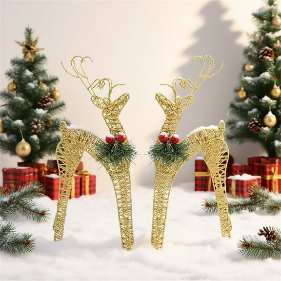 2 Pcs Elk Figurine Ornaments Metal Reindeer Statues Decoration Christmas Deer Figurine Xmas Table Decor,Golden