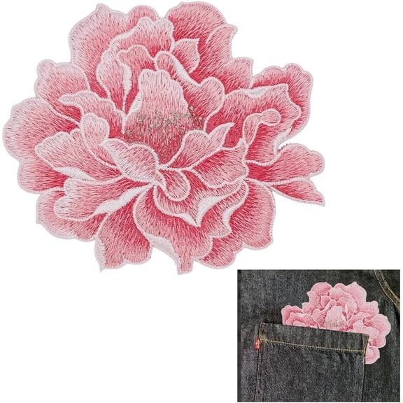 2 Pcs Embroidery Peony Flowers Patches Sew on Peony Floral Patches DIY Embroidered Appliques