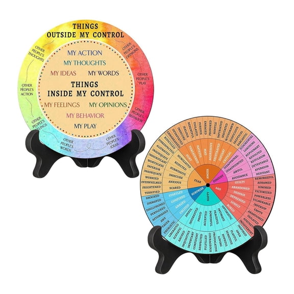 2 Pcs Mood Wheel For Mental Health, Therapy Office Decor With Colorful Emotion & Control Sections, Desk Accessory For Counseling, Self-Care, Classroom, Home