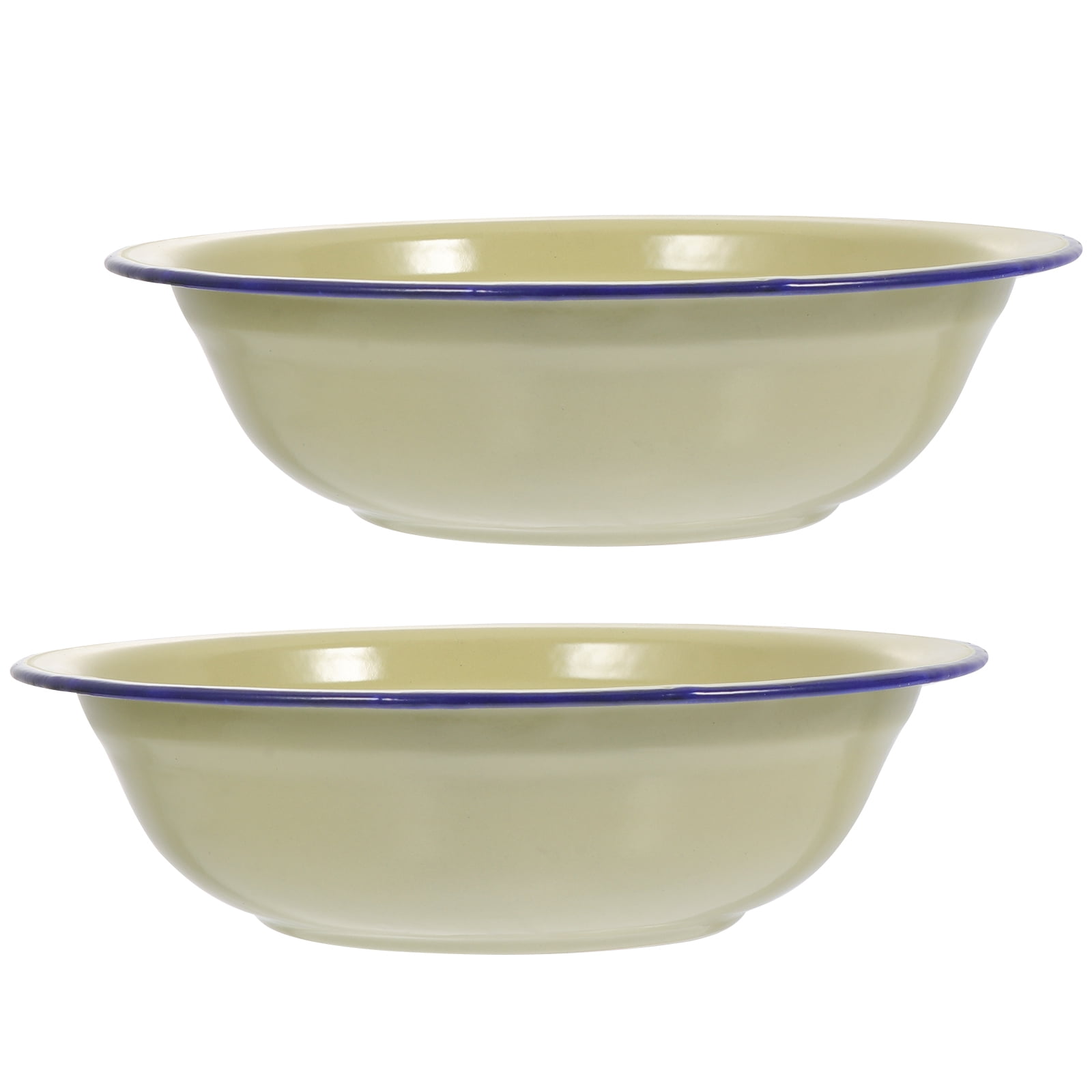 FUEENIRVA 2Pcs Green Enamel Basin Vintage Style Food Storage Bowl for Kitchen Use