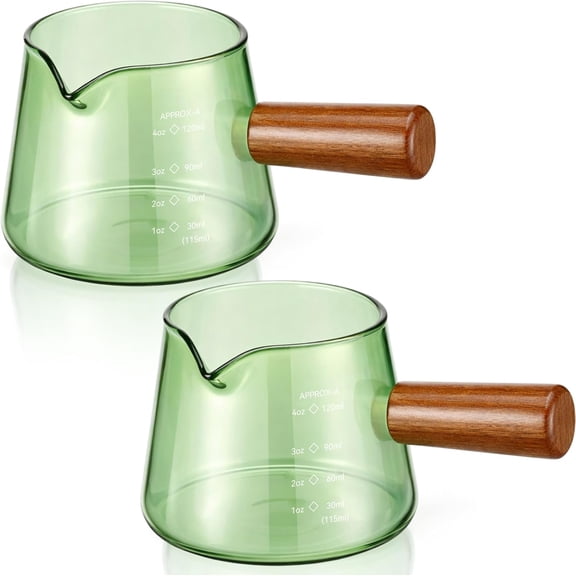 2 Pcs Espresso Cups, 4 oz Espresso Shot Glasses with V-shaped Spouts and Handle, Small Cute Glass Measuring Cup, Milk Frothing Pitcher for Coffee Bar Accessories (Green)