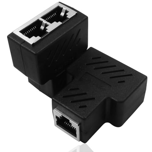 2 Pcs Ethernet Splitter Adapter,RJ45 Female 1 to 2 Female 8P8C Extender Plug LAN Couple Network,for Cat5,Cat5e,Cat6,Cat7 Cable