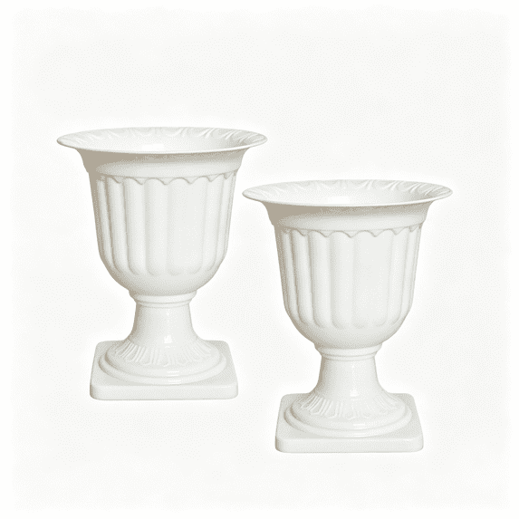 2 Pcs Plastic Urn Flower Pots, White Textured Planters for Indoor Outdoor Table Front Door Porch Balcony Wedding Decoration