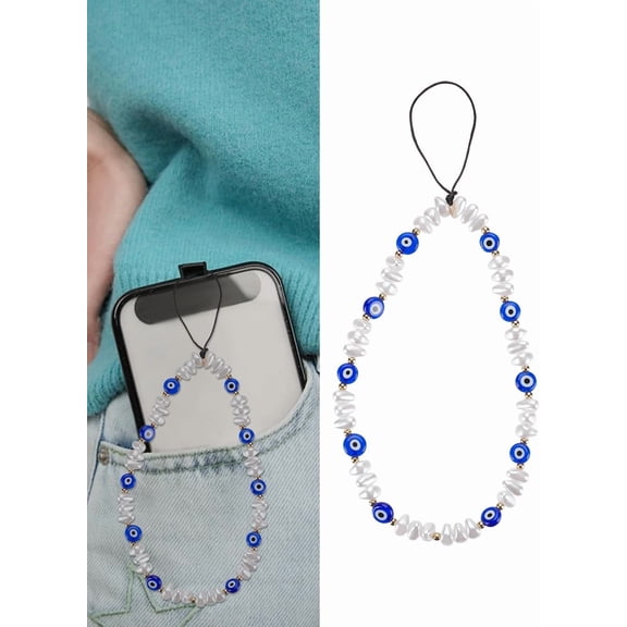 2 Pcs Evil Eye Cell Phone Lanyard Acrylic Beaded Phone Charm Evil Eye Beaded Phone Charm for Women Phone Keychain Charm