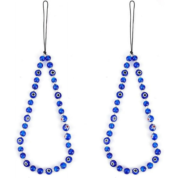 2 Pcs Evil Eye Phone Charm Strap 27cm Blue Evil Eye Lampwork Beaded Phone Lanyard Wrist Strap Handmade Phone Chain Keychain Wristlet Lucky Phone Chain