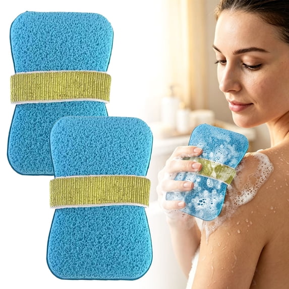 2 Pcs Exfoliating Mesh Loofah Soap Pouches - Bath, Shower Body Facial Cleaning Scrubbers - Removes Dead Skin - Hanging Cord - Extend The Life of Soap Bars, Blue