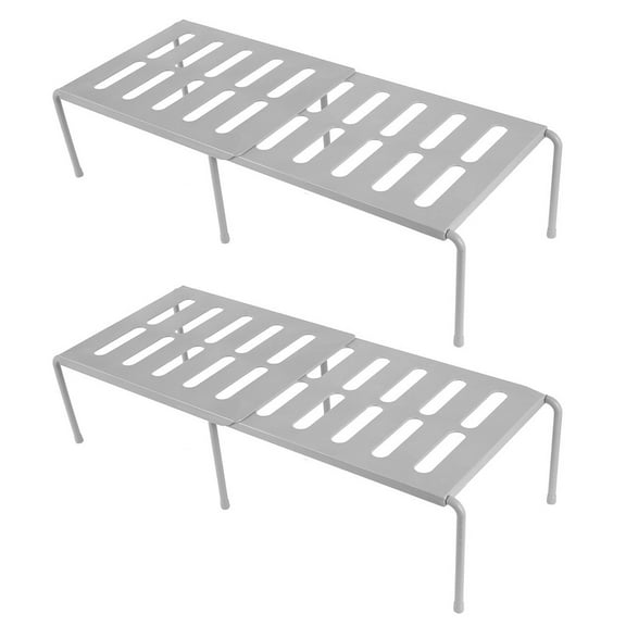 2 Pcs Expandable Stackable Kitchen Cabinet Shelf Organizer Rustproof Kitchen Cupboard Shelf Plastic Cabinet Storage Shelf for Cabinets Countertop Cupboard Pantry