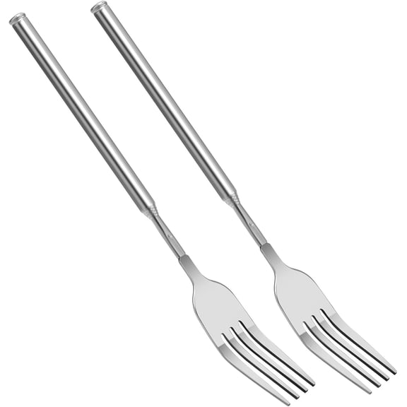 2 Pcs Extendable Fork, Stainless Steel Retractable Fork Telescoping Forks 8.7" to 25.6" Long Forks for Dinner Fruit Dessert BBQ