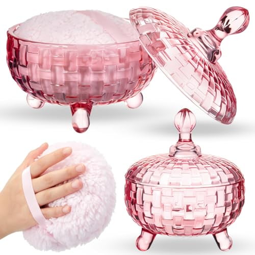 2 Pcs Extra Large Dusting Powder Puff and Container for Women-6'' Glass ...