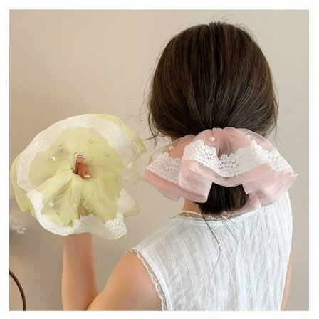 2 Pcs Extra Large Scrunchies for Women Large Pearl Scrunchie Satin Oversized Silk Thick Elastic Hair Ties Jumbo Hair Scrunchies for Buns, Sleep & Ponytail