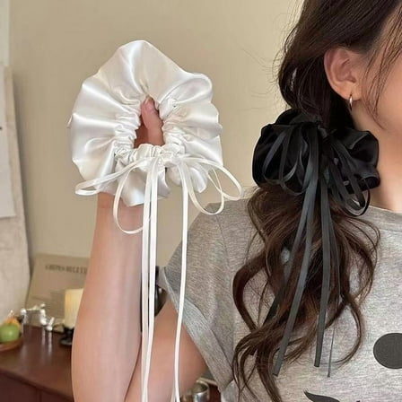 2 Pcs Extra Large Scrunchies for Women Large Pearl Scrunchie Satin Oversized Silk Thick Elastic Hair Ties Jumbo Hair Scrunchies for Buns, Sleep & Ponytail