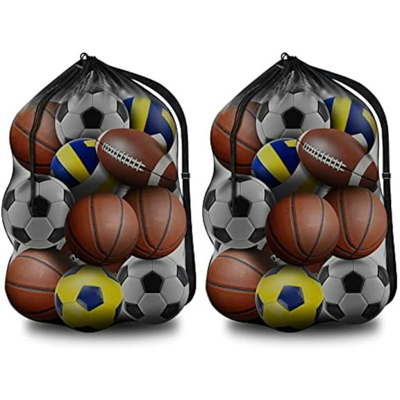 2 Pcs Extra Large Sports Ball Bags, Mesh Team Ball Bags for Basketball Football Volleyball, 39.8 x 29.9 in(101 x 76 cm), Football Equipment Bag, Polyester, Black