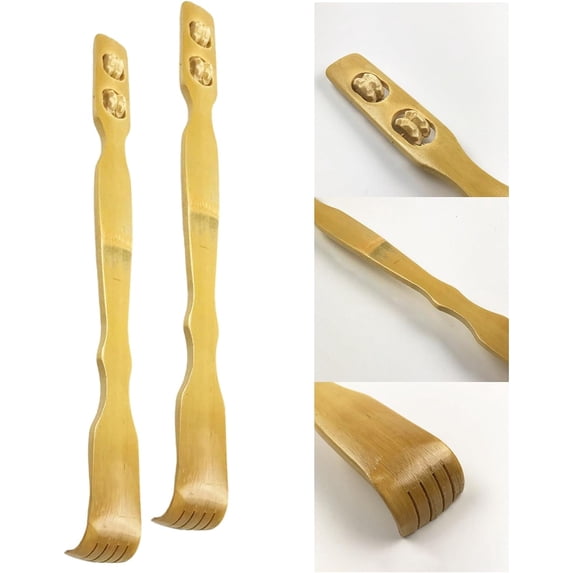 2 Pcs Extra Long Bamboo Wood Back Scratcher, Traditional Wooden Handmade Long Back Scratcher and Body Relaxation Massager for Itching Relief Strong and Sturdy