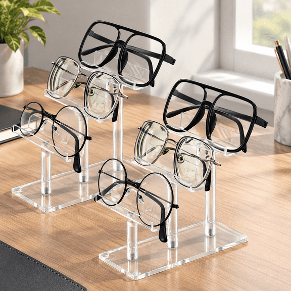 2 Pcs Eyeglasses Display Stand, 3 Tiers Acrylic Holder, Clear