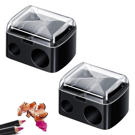 2 Pcs Eyeliner Sharpener, 2 Holes Makeup Sharpener for Large and Small Lip Pencils, Compact, Easy to Clean, Ideal for Eyeliner, Lip Liner & Eyebrow Pencils, Transparent CoverBlack