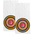thumbnail image 1 of 2 Pcs Face Bath Towels Set Ethnic Colorful Mandala Washcloths for Bathroom Hotel Kitchen, 30"x15", Absorbent Soft Hand Fingertip Towels, 1 of 6