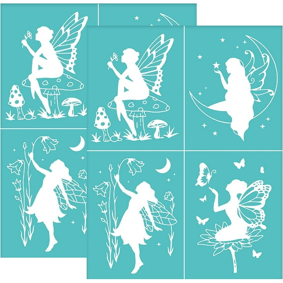 2 Pcs Fairy Self-Adhesive Silk Screen Printing Stencil Mushrooms Butterfly Moon Mesh Transfer Stencil