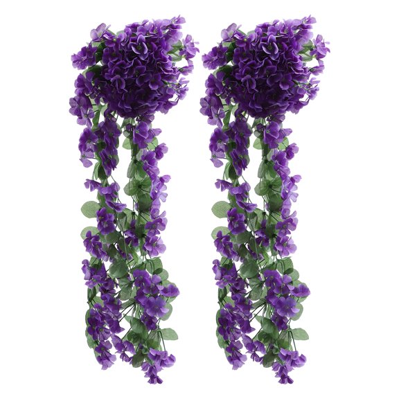 2 Pcs Artificial Violet Flowers Wall Hanging Decor, Reusable Decoration