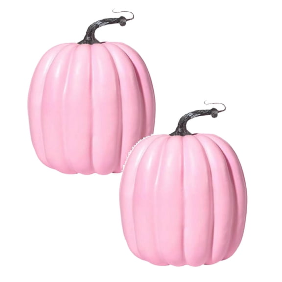 2 Pcs Fake Pumpkins Pink Fall Artificial Pumpkins for Decoration Halloween Thanksgiving Autumn Harvest DIY Foam Pumpkin Indoor Outdoor Home Decor, 6.49x5.31 Inch, Pink
