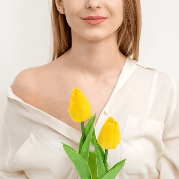 2 Pcs FakeTulips,Tulips,Artificial Flowers,Faux Tulip Stems,Real Touch Tulips for Wedding Party/Easter/Home Decoration/Gift(Yellow)