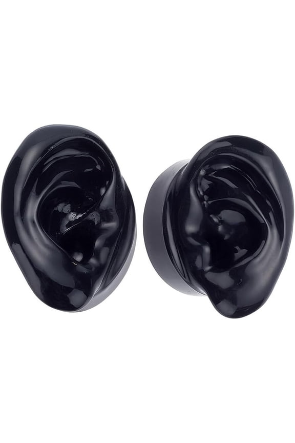 2 Pcs Fakes Ear Black Left & Right 3D Silicone Ear Displays Soft Flexible Ear Model Reusable Body Parts Prop for Jewelry Earring Display Piercing Suturing PracticeBlack