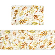 2 Pcs Fall Anti Fatigue Kitchen Mats Maple Leaves Yellow Orange Leaf Autumn Non Slip Cushioned Floor Mat for Kitchen Ergonomic Standing Mats Fall Home Decor, 17x27.5 17x47, Fall Leaves