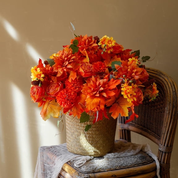 2 Pcs Fall Artificial Flowers, Fall Decor Silk Flowers Bouquet for Home Wedding Thanksgiving Decoration (Golden, 2)