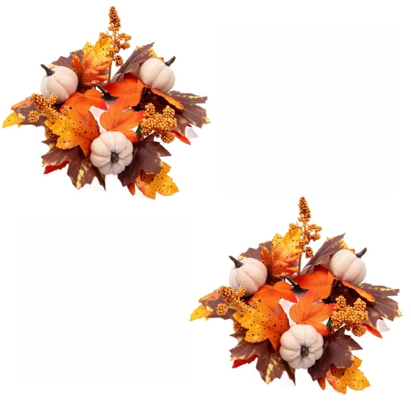 2 Pcs Fall Candle Rings Wreaths, Fall Maple Leaves Candle Rings Wreath, Mini Artificial Fall Wreath With Pumpkins, Candle Holder Garland for Halloween Autumn Wedding Farmhouse Party Decor