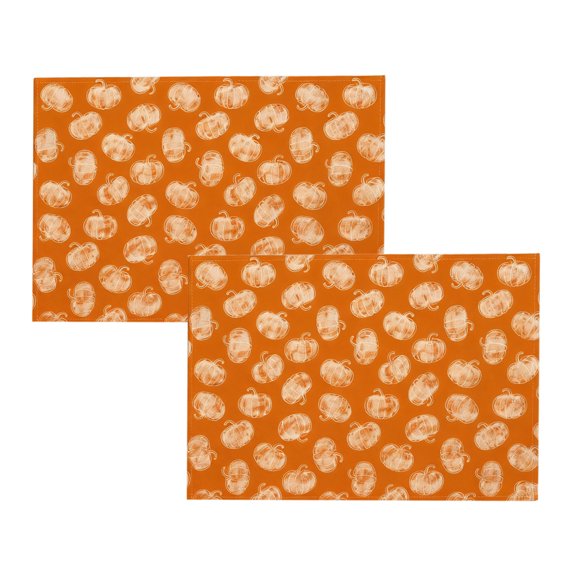 2 Pcs Fall Harvest Linen Placemats, Cute Maple Leaf Pumpkin Print Insulated Table Mats for Thanksgiving Party Catering Decorations