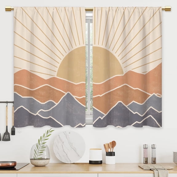 2 Pcs Fall Kitchen Curtain Pumpkin Bathroom Window Curtain Treatment Drapes Small Bedroom Short French Door Curtains with Rod Pocket for Living Dining Room Decor, 28x40 Inch