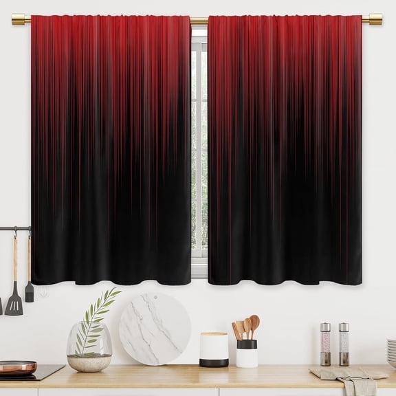 2 Pcs Stripe Red Kitchen Curtain Bathroom Window Curtain Treatment Drapes Small Bedroom Short French Door Curtains with Rod Pocket for Living Dining Room Decor, 28x40 Inch