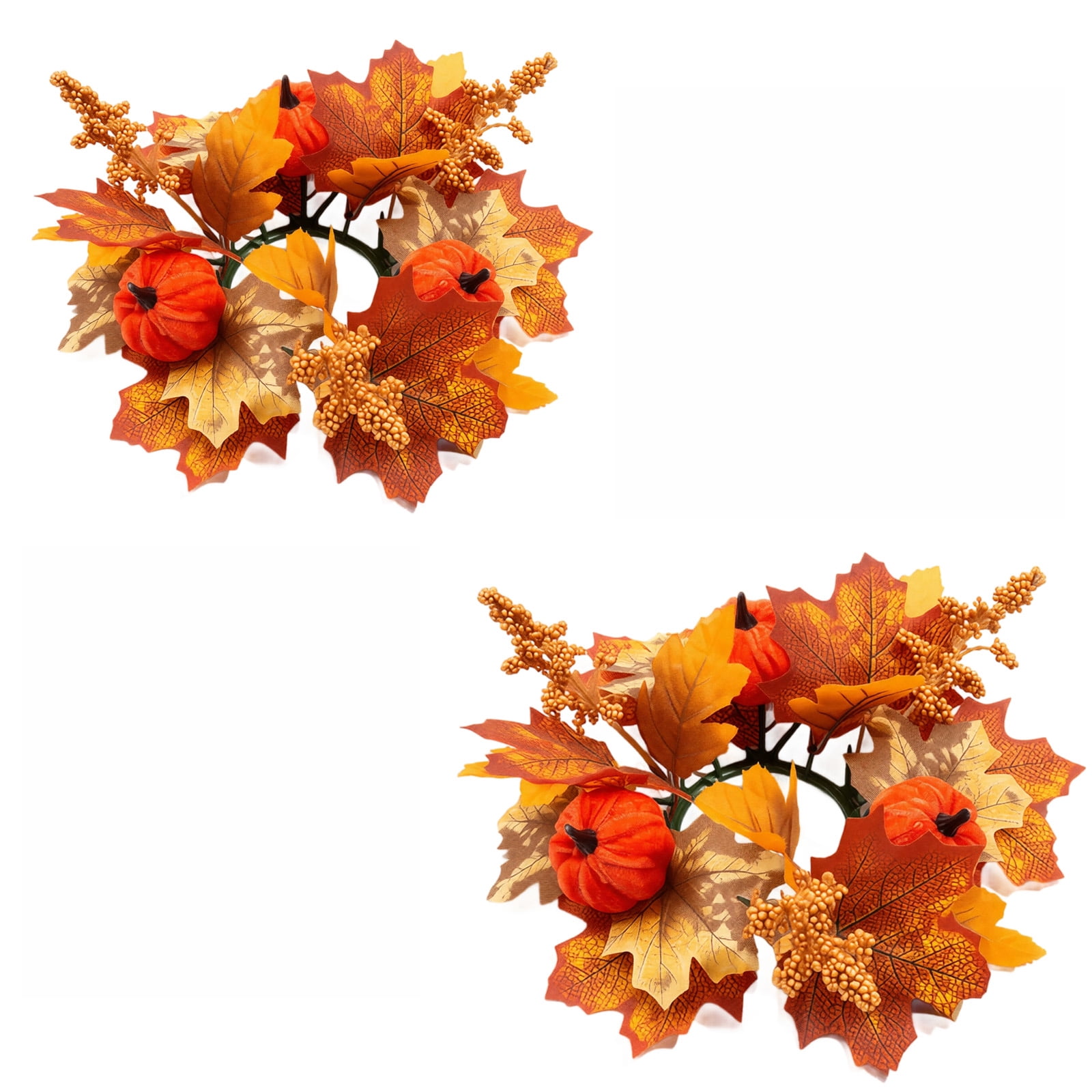 2 Pcs Fall Maple Leaves Candle Rings Wreath, Farmhouse Autumn Candle ...