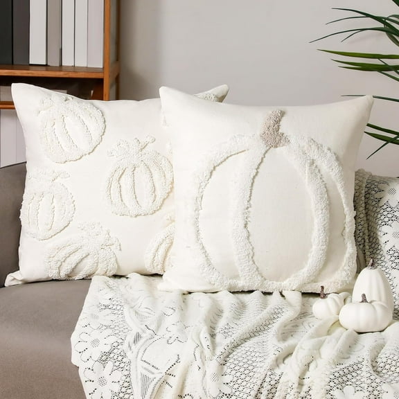 2 Pcs Fall Pillow Covers 18 x 18 Inch Pumpkin Throw Pillow Covers Square Linen Pillowcase Halloween Decor Pillow Covers Seasonal Autumn Thanksgiving Harvest Decoration for Home Sofa Couch