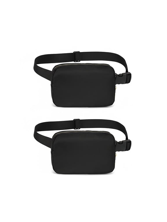 2 Pcs Fanny Packs for Women Men, Mini Belt Bag with Adjustable Strap, Small Nylon Crossbody Bag, Black