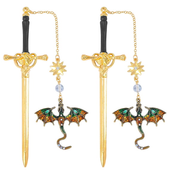 2 Pcs Fantasy Dragon Bookmarks Dragon Swords Page Marker Reading Bookmarks Metal Bookmarks Creative Page Marker