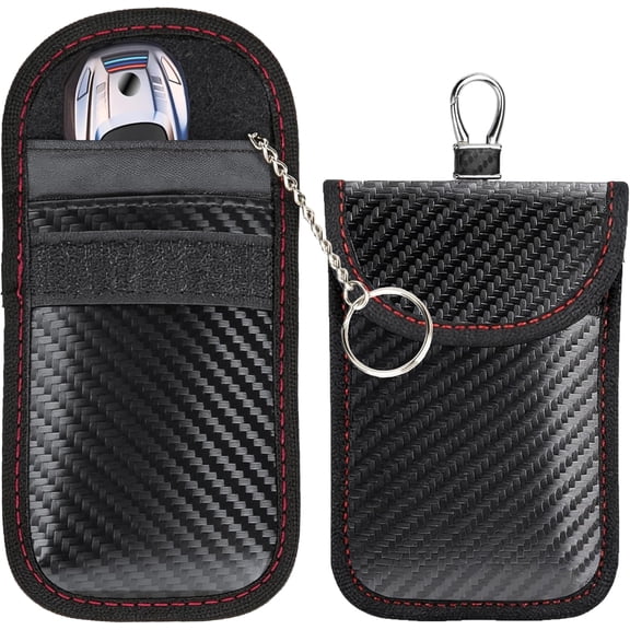 2 Pcs Faraday Bag for Car Keys, Car Accessories RFID Signal Blocking Pouch, Anti-Theft Key Fob Protector, Cell Phone Signal Blocker Case, Car Key Fob Cage (Small)