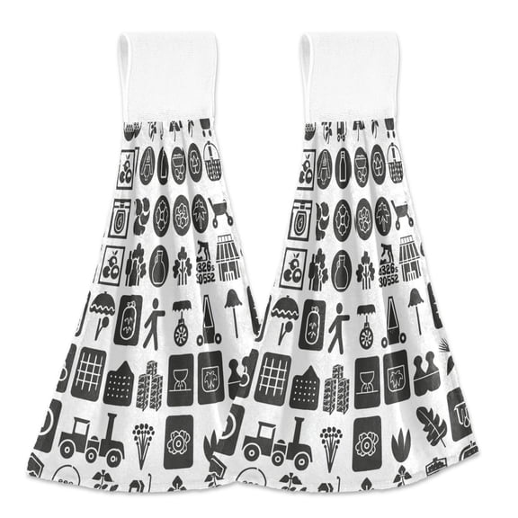 2 Pcs Farm Icon Kitchen Hand Towels with Hanging Loops Absorbent Soft Fast Drying Decor Bath Towels