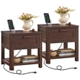 thumbnail image 1 of 2 Pcs Farmhouse Nightstand with Charging Station, Wood Rustic Small Bedside Table, for Bedroom, Living Room, Walnut, 1 of 9