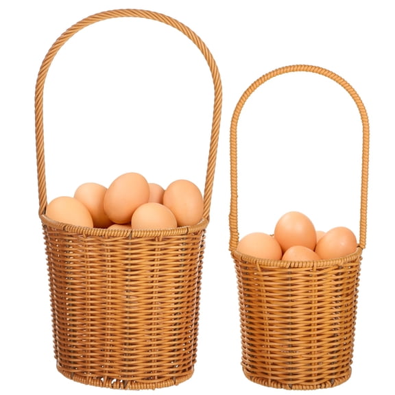 2 Pcs Farmhouse Rattan Egg Baskets, Large Small Handwoven Storage with Handle, Multi-Use Collecting Containers, Fresh Storage, Lightweight Portable