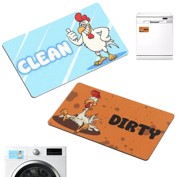 2 Pcs Farmhouse Rooster Cartoon Clean Dirty Dishwasher Magnet Washing Machine Magnet Flip Funny Chicken Kitchen Refrigerator Clean Dirty Sign Double Sided