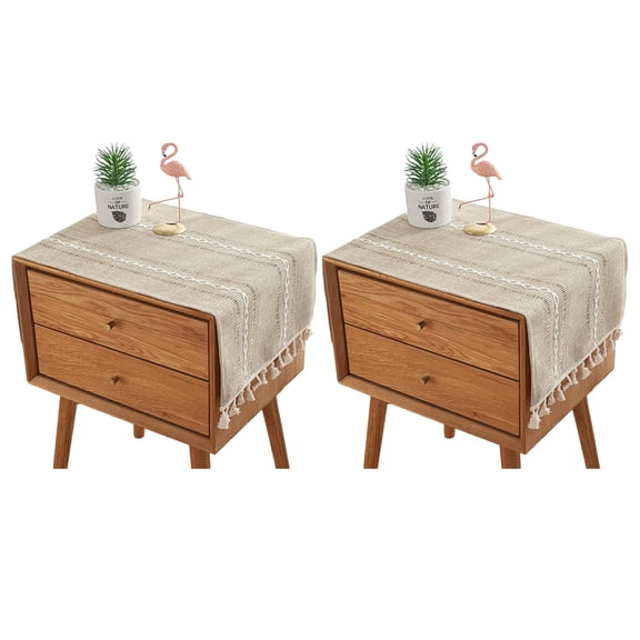 2 Pcs Farmhouse Tassel Striped Table Runner, Washable Faux Linen Table Decor Scarf