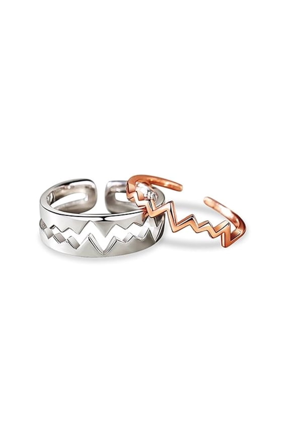 2 Pcs Fashion Couple Heartbeat Open Ring Statement Jewelry for Him and Her